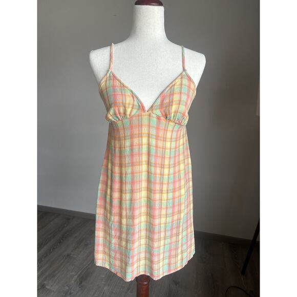 Billabong Dresses & Skirts - Billabong Just Add Sun Mini Slip Dress Womens Medium Plaid Sundress Beach